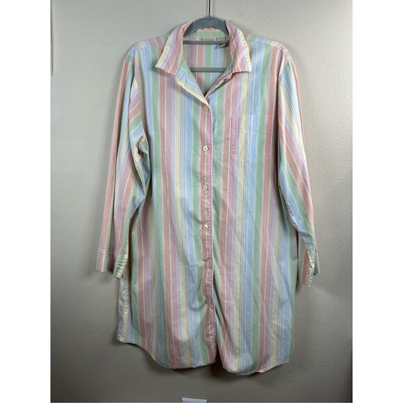 L.L. Bean Vintage 90's Cotton Stripes Button Sleep Shirt Dress Sz Large - Picture 1 of 6